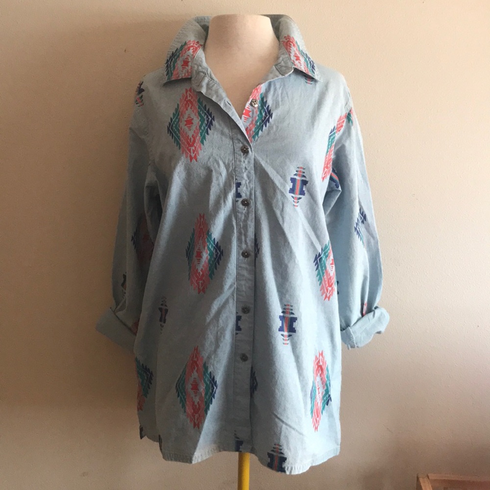 Denim & Company Tribal Print Button Down